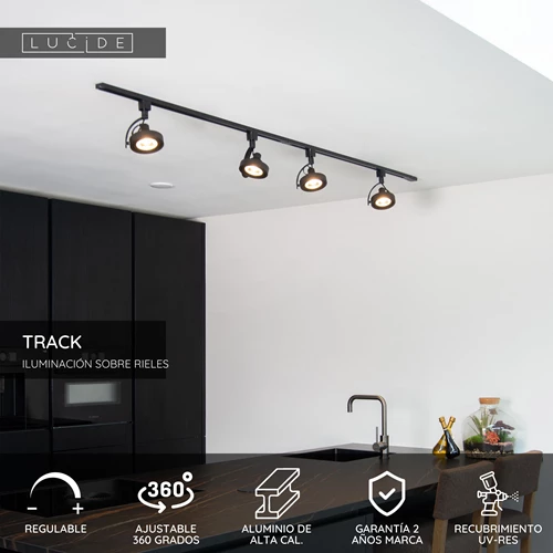 Lucide TRACK DORIAN Foco de riel - Sistema de carril monofásico / Iluminación con rieles - 1xES111 - Negro (Extensión) - USP